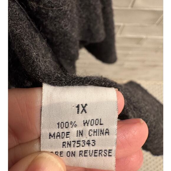 Sarah Spencer 100% Wool Cardigan Gray Open Front Waterfall 1X - Picture 4 of 6